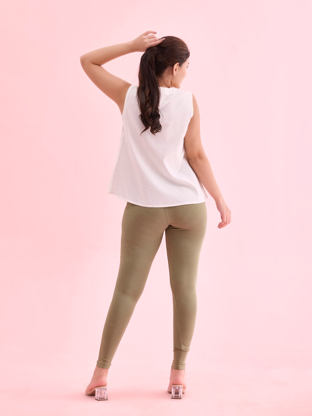 Dusty Green Cotton Stretch Ankle Length Leggings