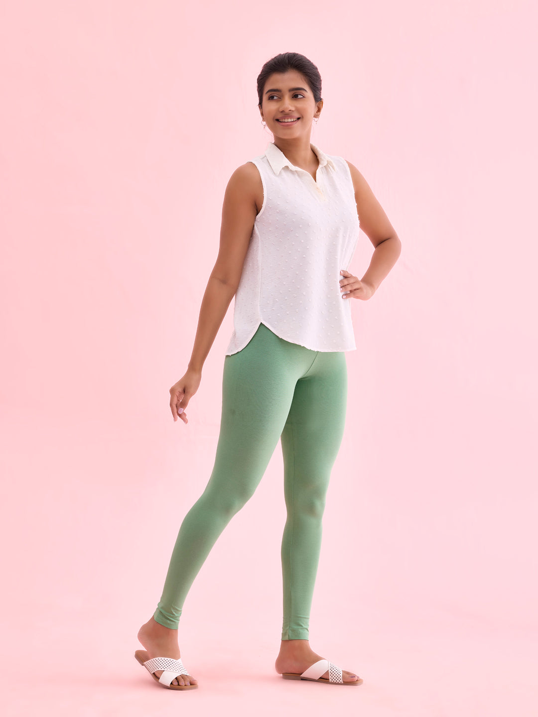 Dusty Mint Cotton Stretch Ankle Length Leggings