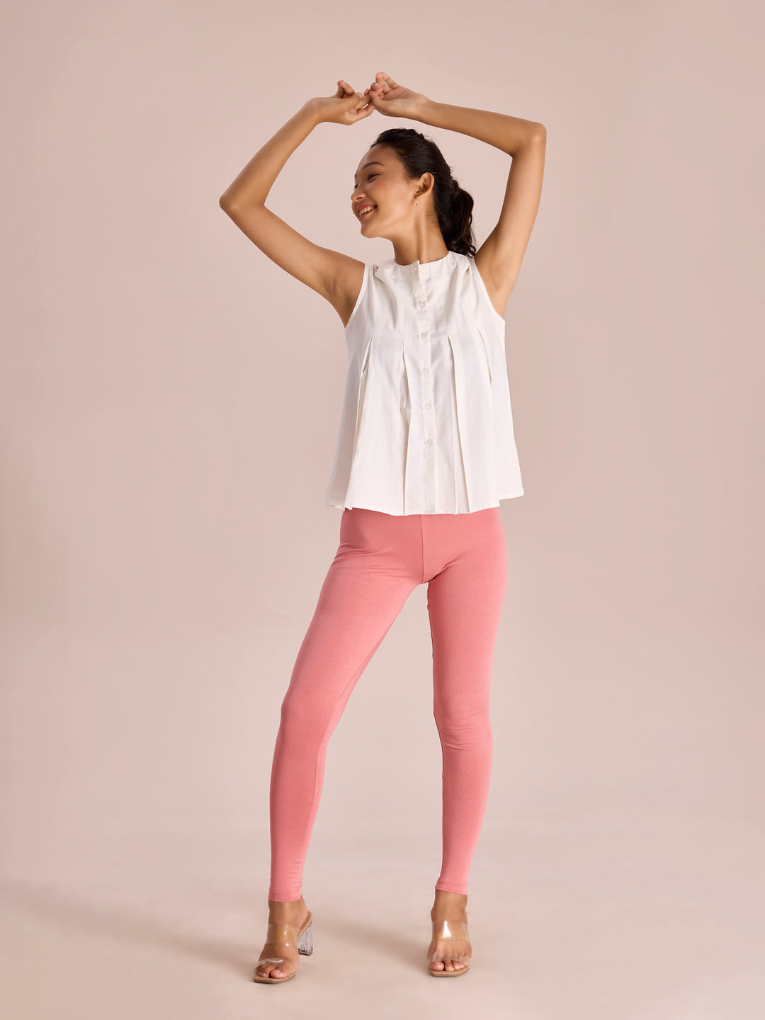 Dusty Rose Cotton Stretch Ankle Length Leggings