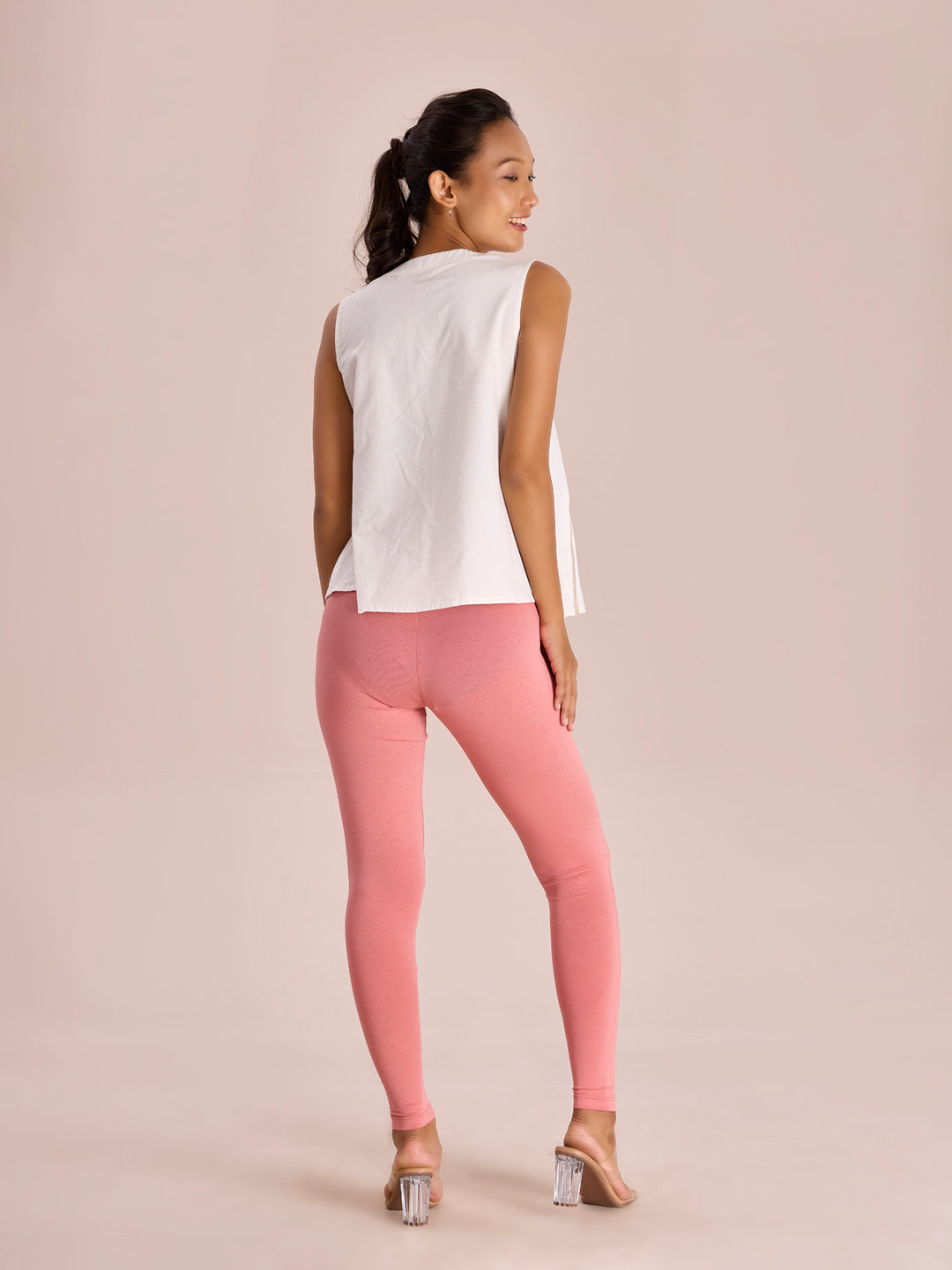 Dusty Rose Cotton Stretch Ankle Length Leggings