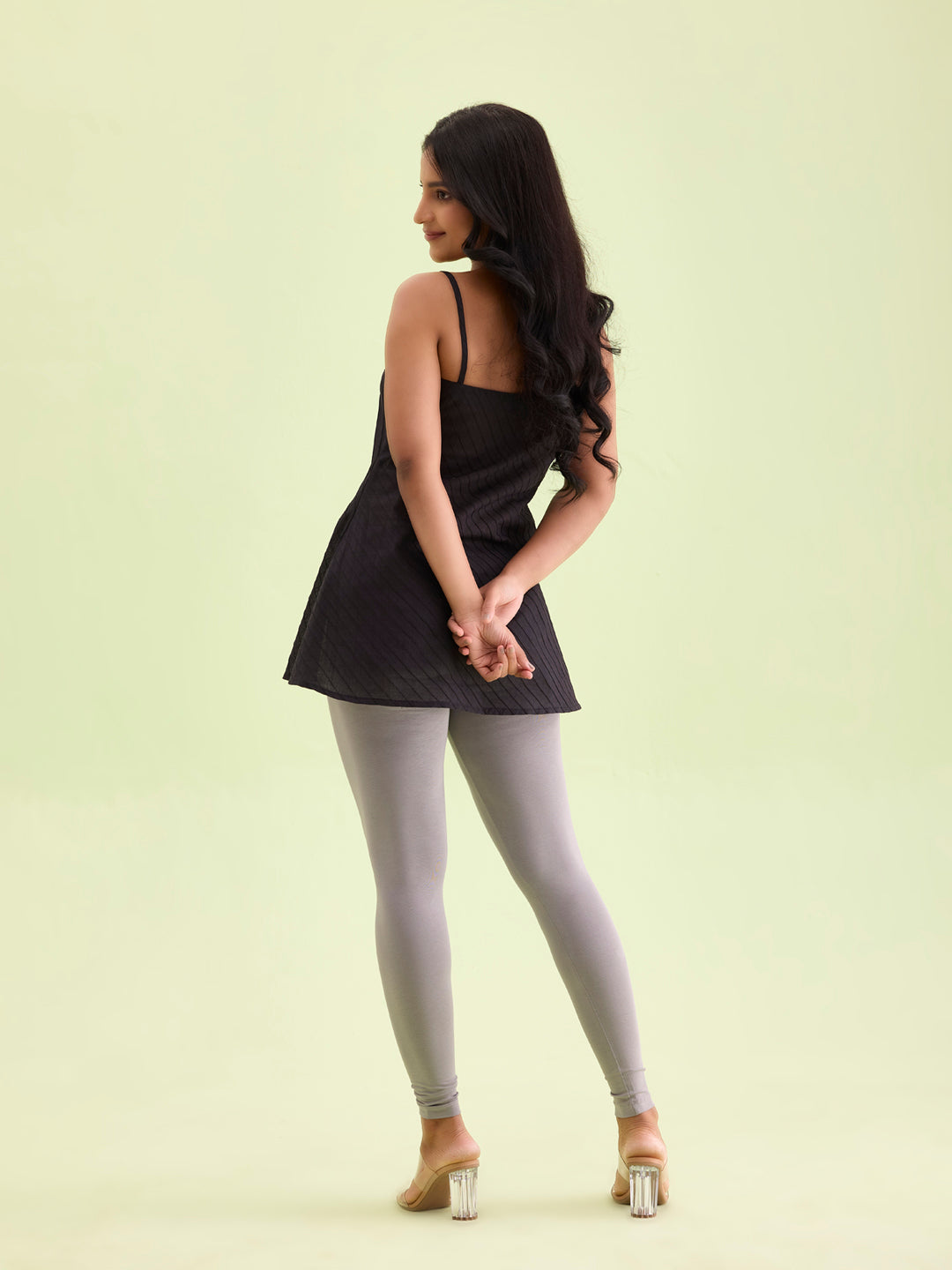 Ebony Grey Cotton Stretch Ankle Length Leggings