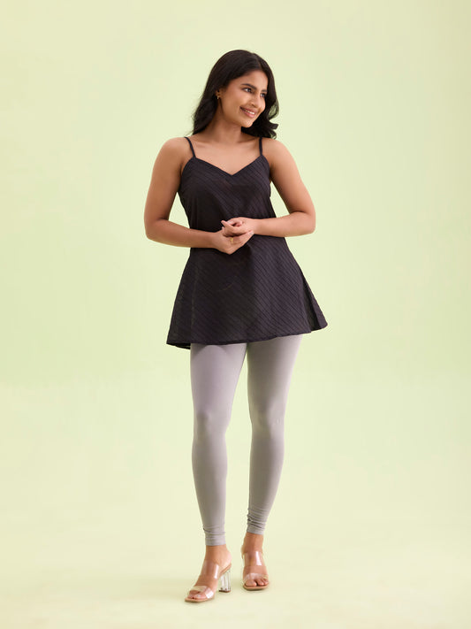 Ebony Grey Cotton Stretch Ankle Length Leggings