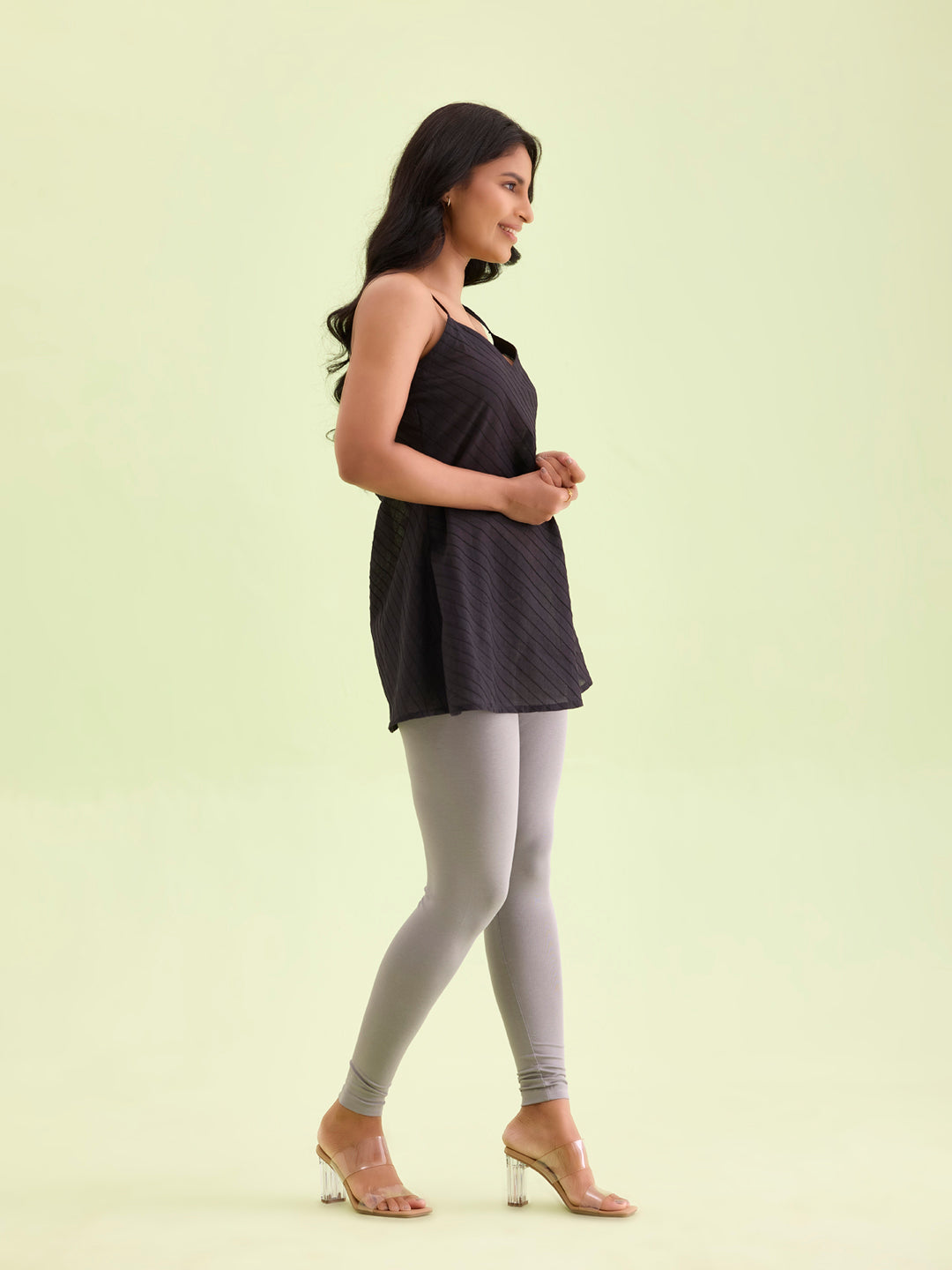 Ebony Grey Cotton Stretch Ankle Length Leggings