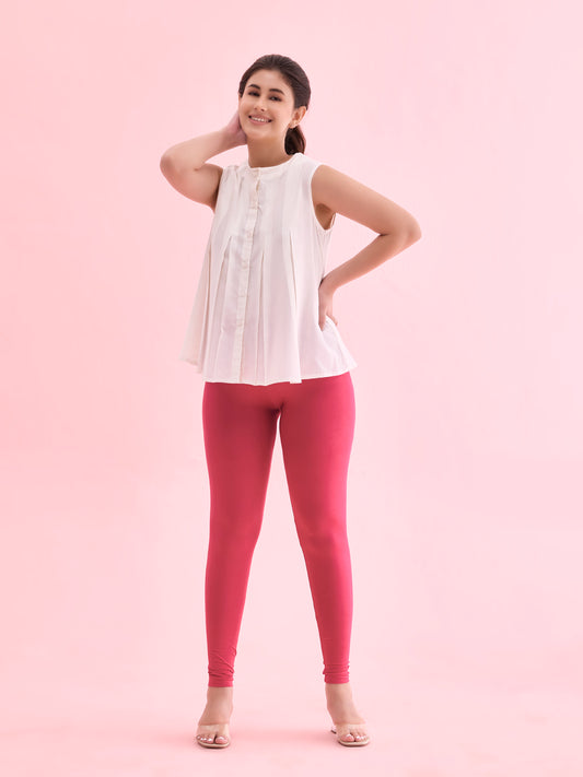 Fuchsia Cotton Stretch Ankle Length Leggings