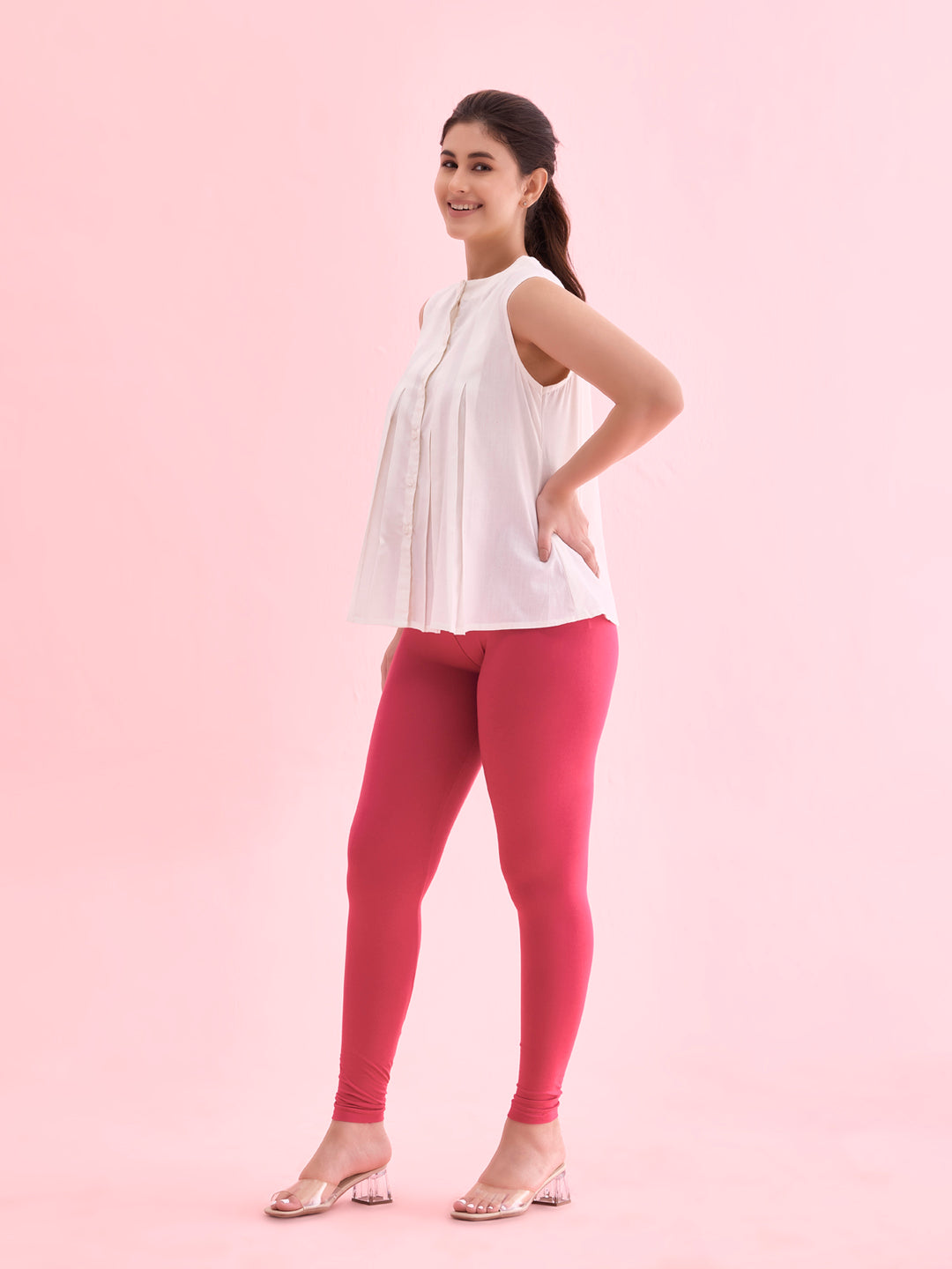 Fuchsia Cotton Stretch Ankle Length Leggings