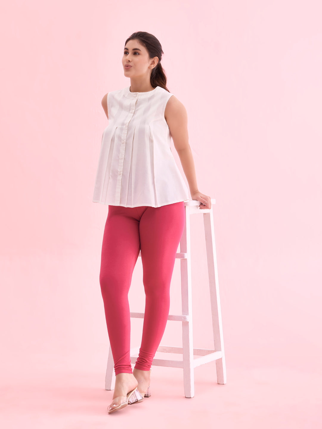 Fuchsia Cotton Stretch Ankle Length Leggings