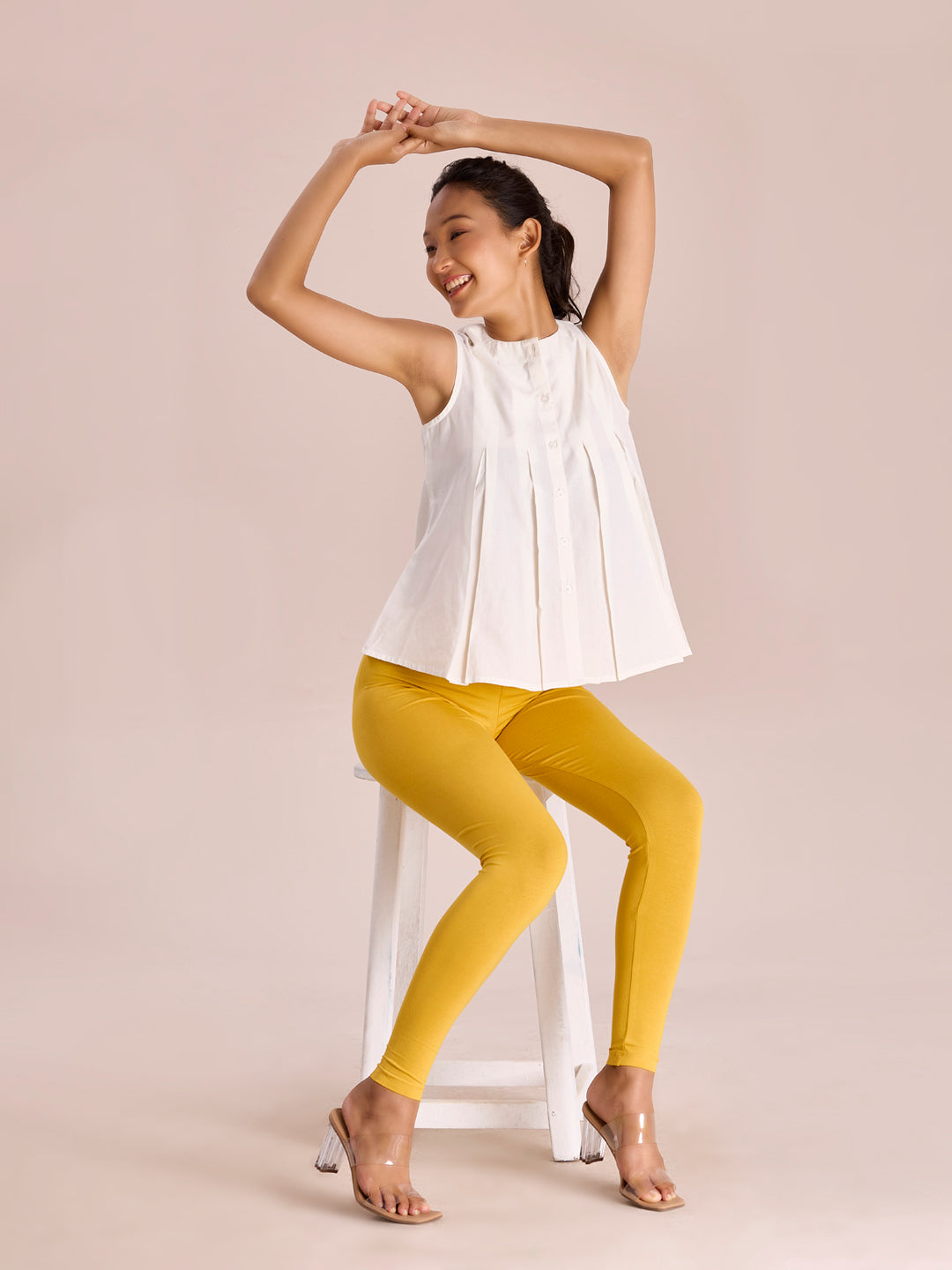 Golden Yellow Cotton Stretch Ankle Length Leggings