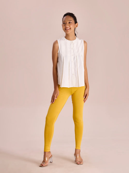 Golden Yellow Cotton Stretch Ankle Length Leggings