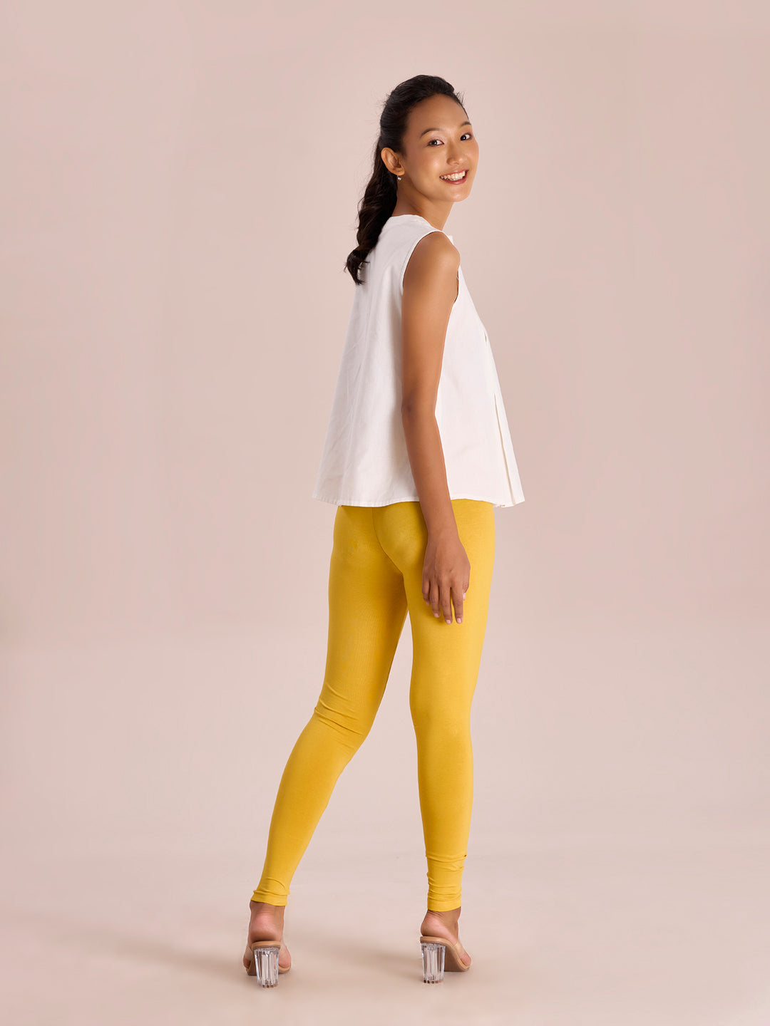 Golden Yellow Cotton Stretch Ankle Length Leggings