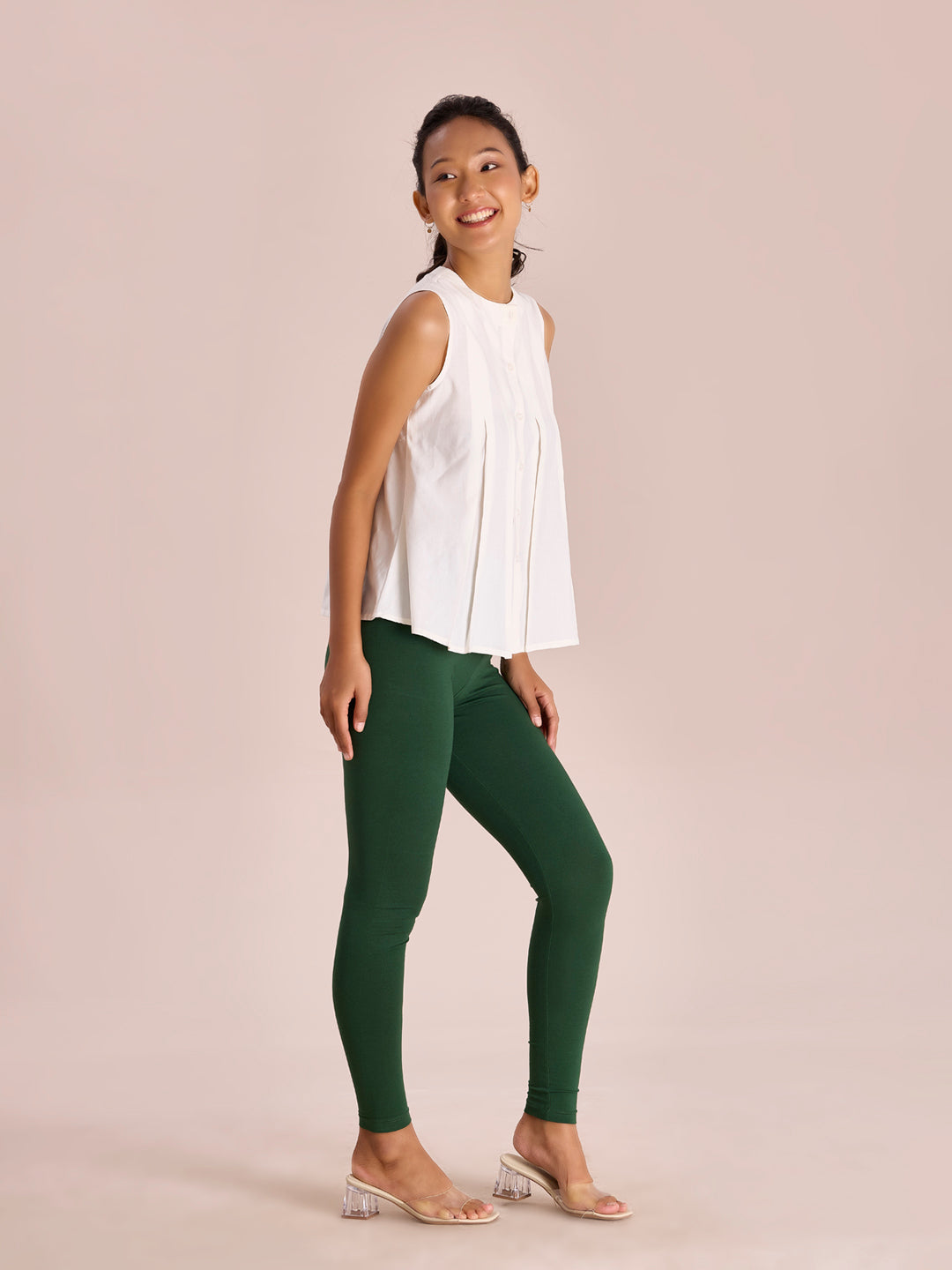 Golf Green Cotton Stretch Ankle Length Leggings