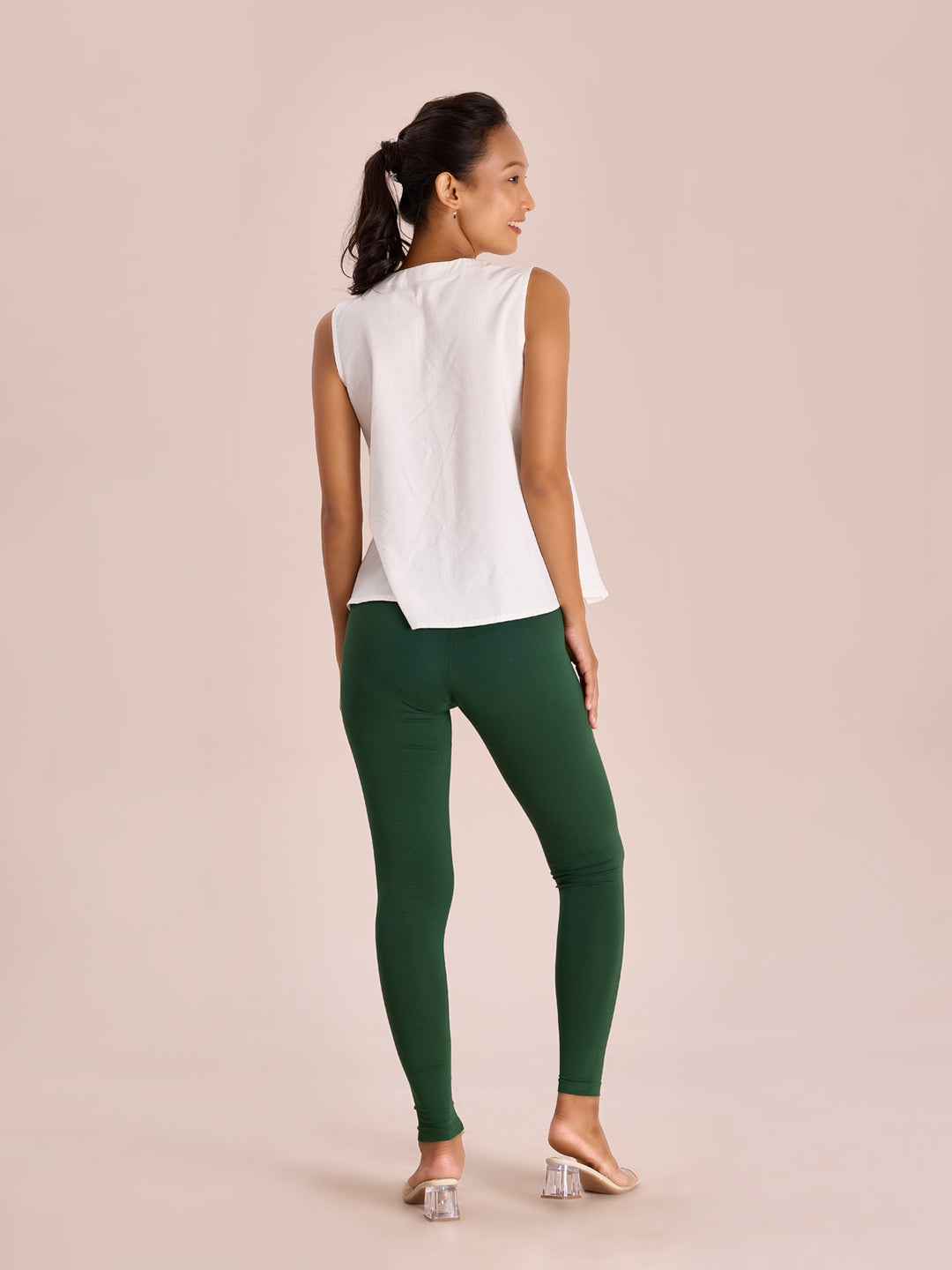 Golf Green Cotton Stretch Ankle Length Leggings