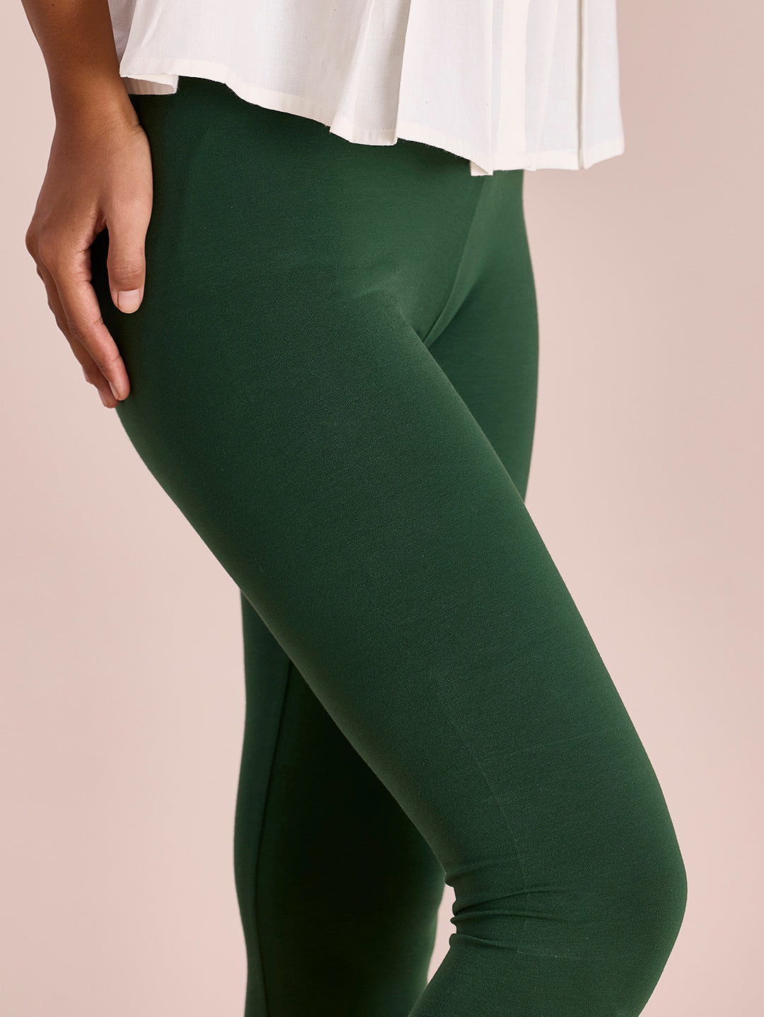 Golf Green Cotton Stretch Ankle Length Leggings