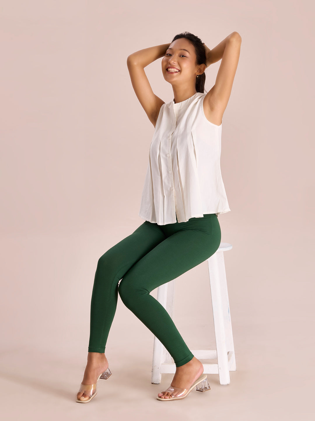 Golf Green Cotton Stretch Ankle Length Leggings