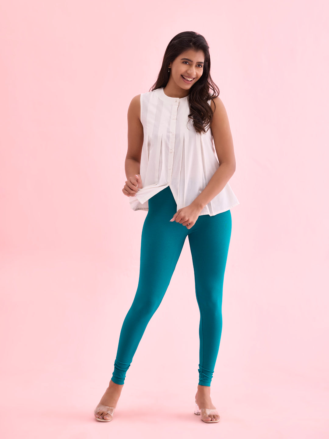 Jade Green Cotton Stretch Ankle Length Leggings