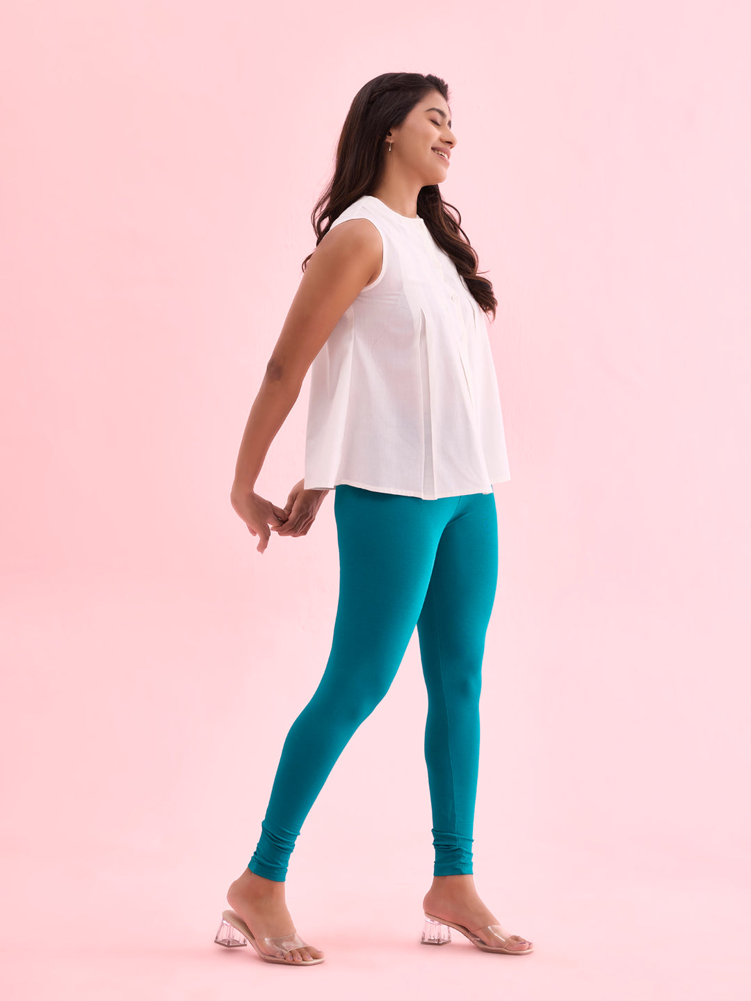 Jade Green Cotton Stretch Ankle Length Leggings