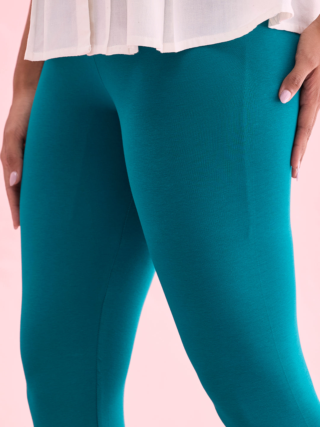 Jade Green Cotton Stretch Ankle Length Leggings