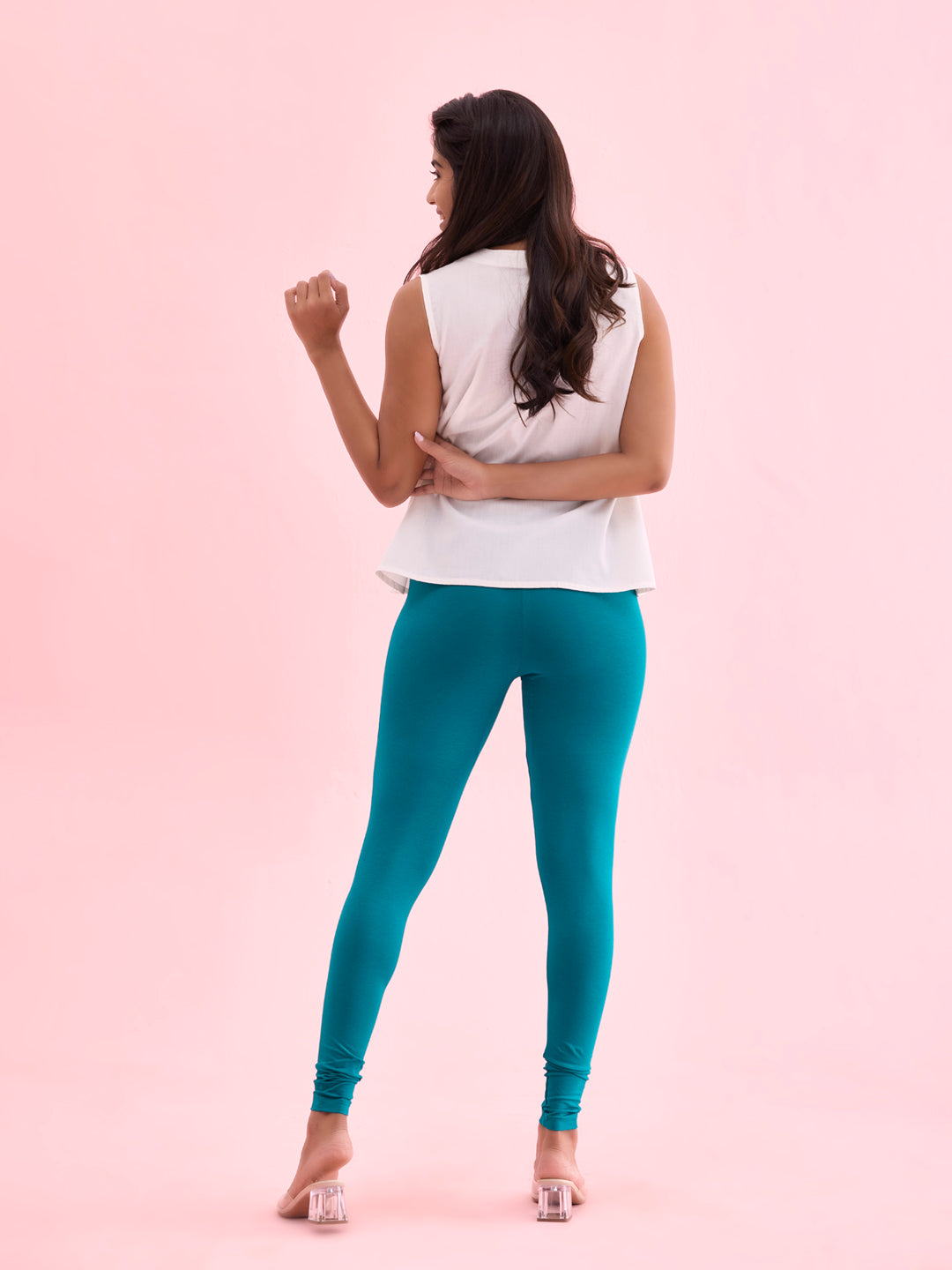 Jade Green Cotton Stretch Ankle Length Leggings