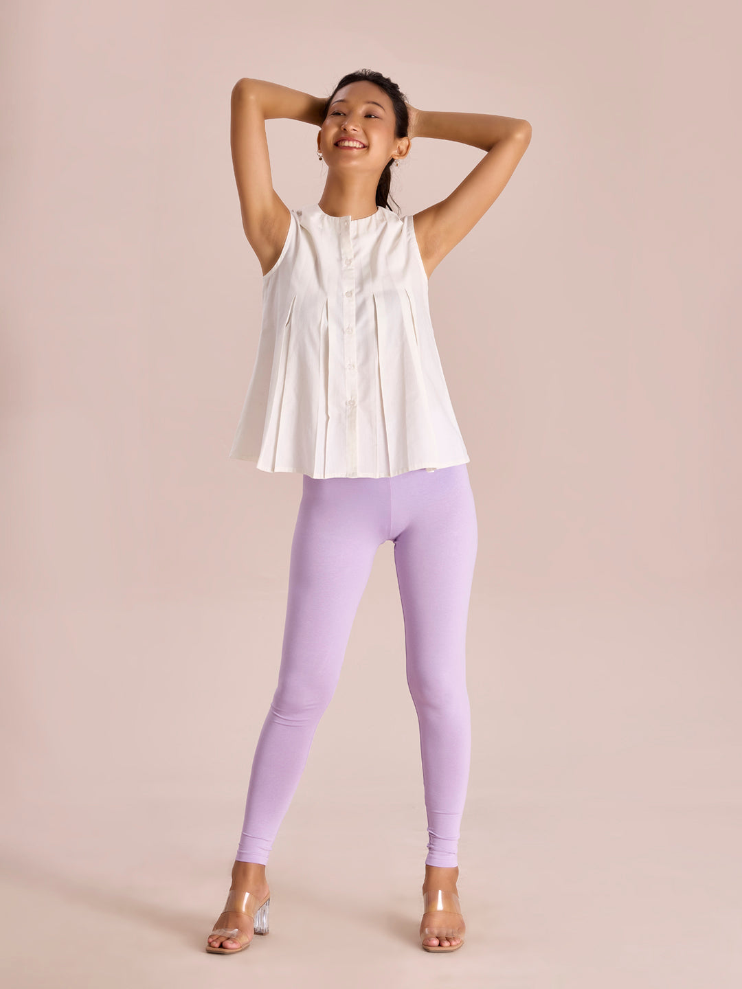 Lavender Cotton Stretch Ankle Length Leggings