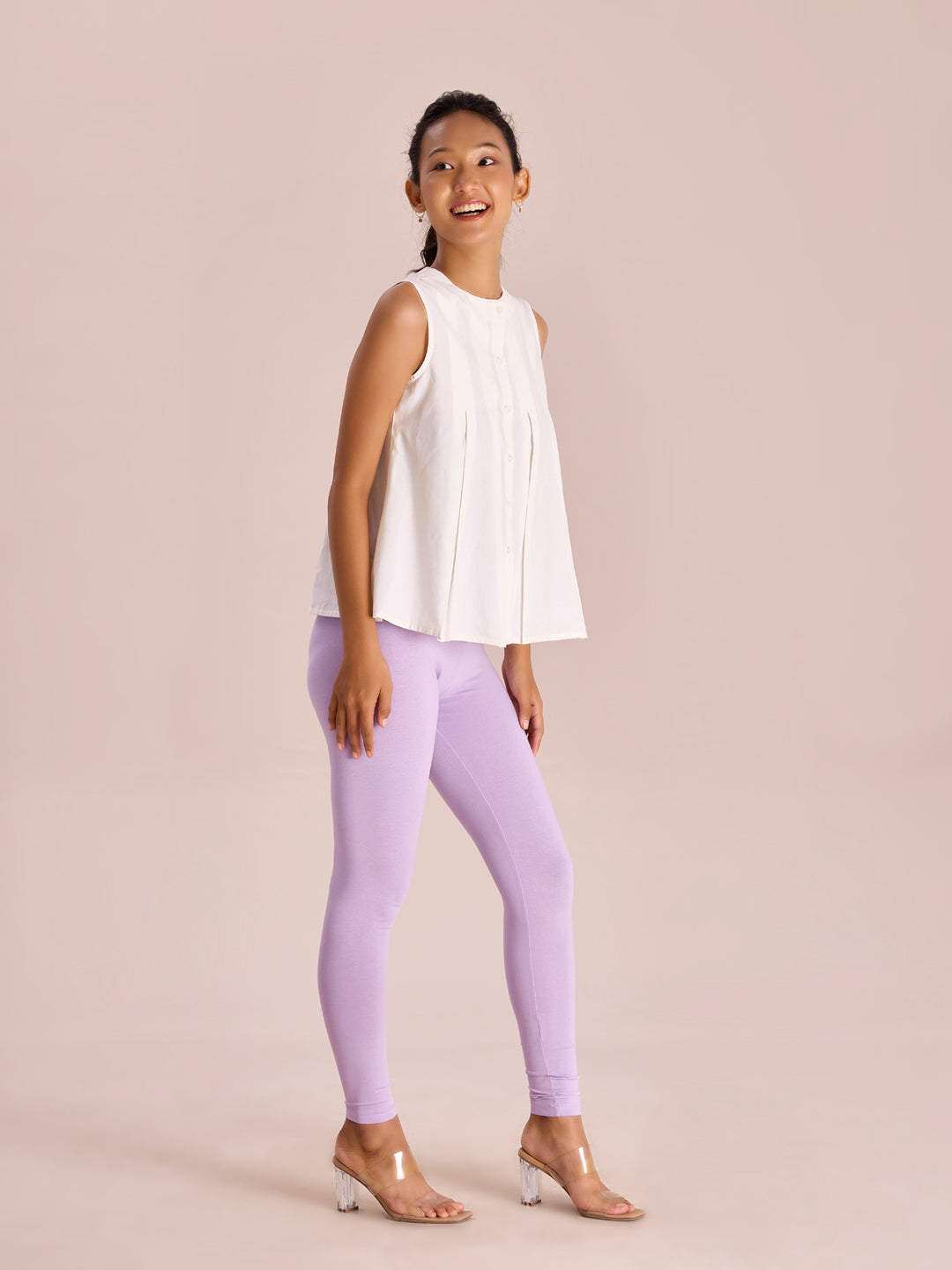 Lavender Cotton Stretch Ankle Length Leggings