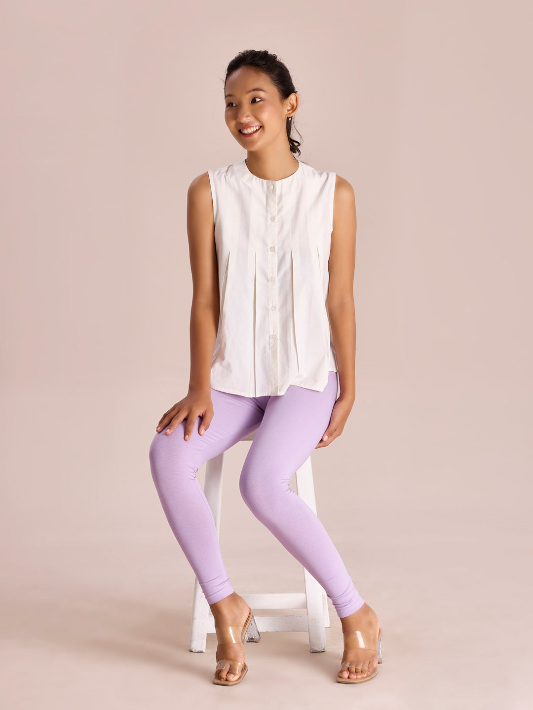 Lavender Cotton Stretch Ankle Length Leggings