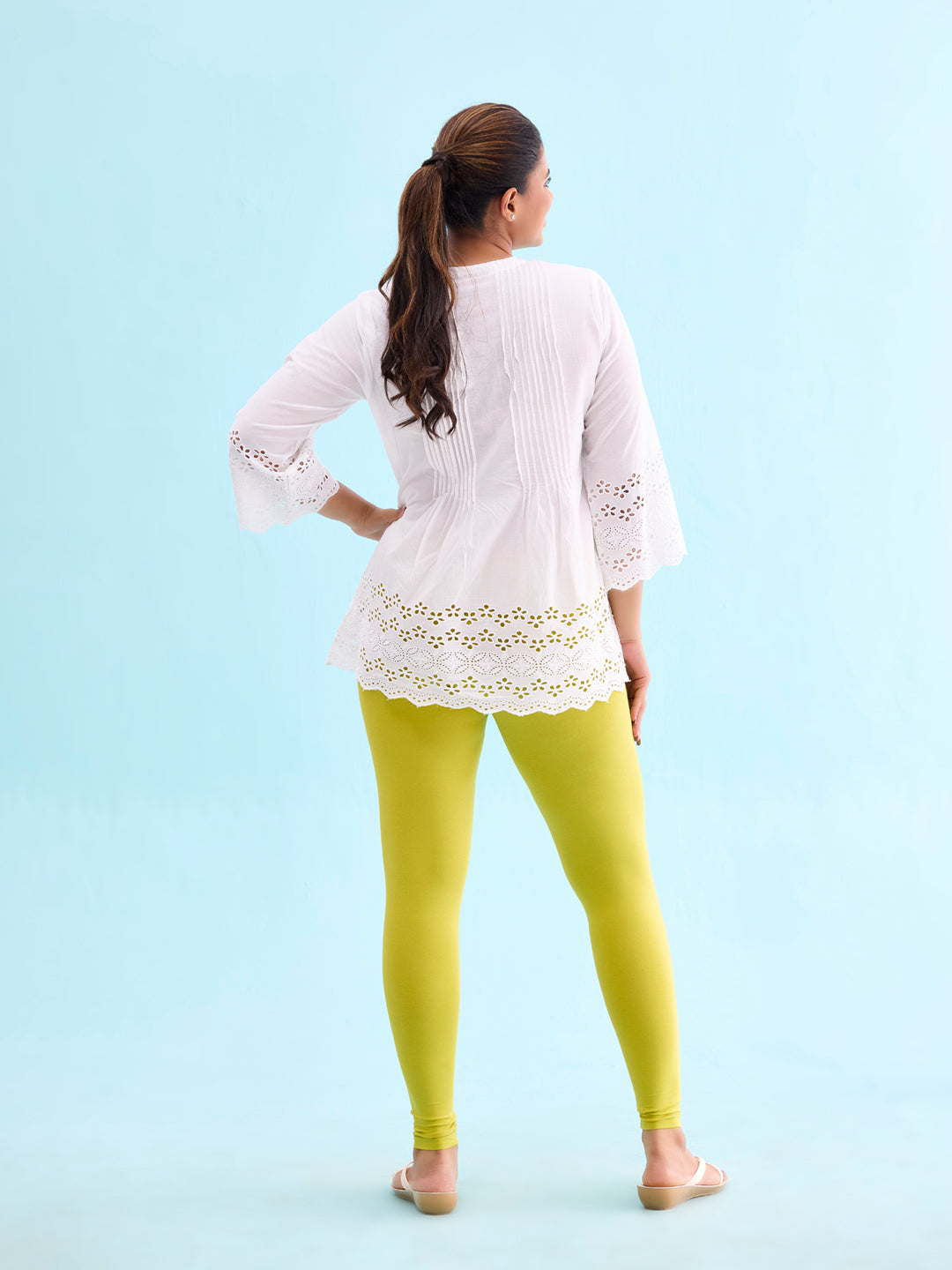 Lime Cotton Stretch Ankle Length Leggings