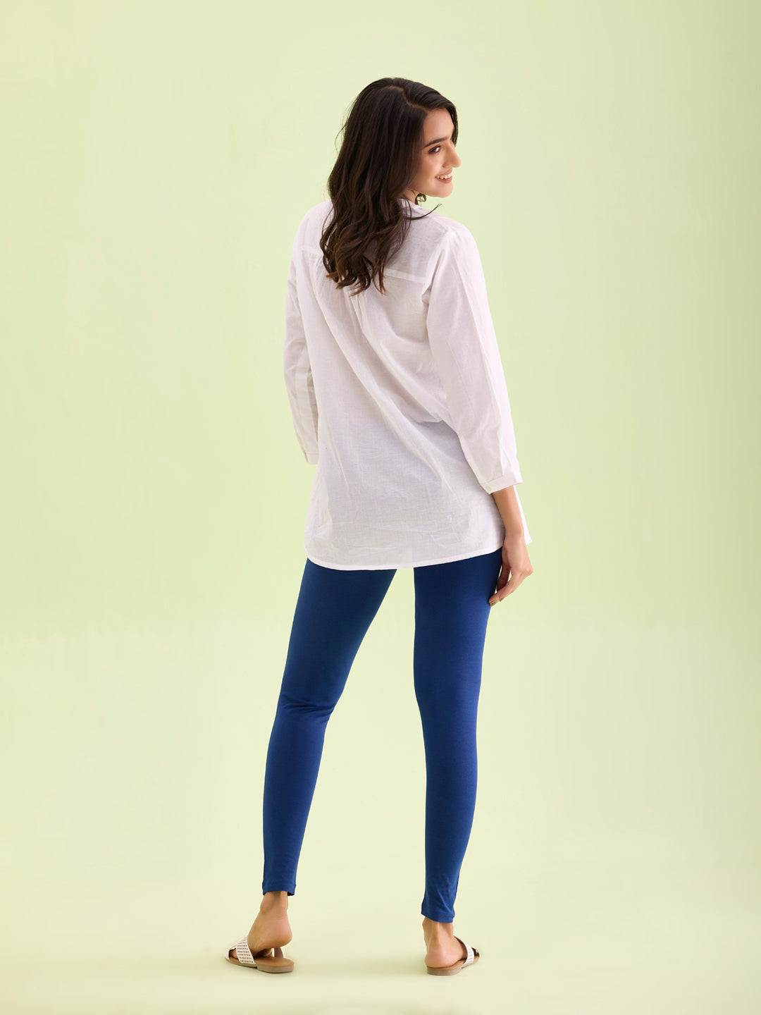 Light Ink Blue Cotton Stretch Ankle Length Leggings