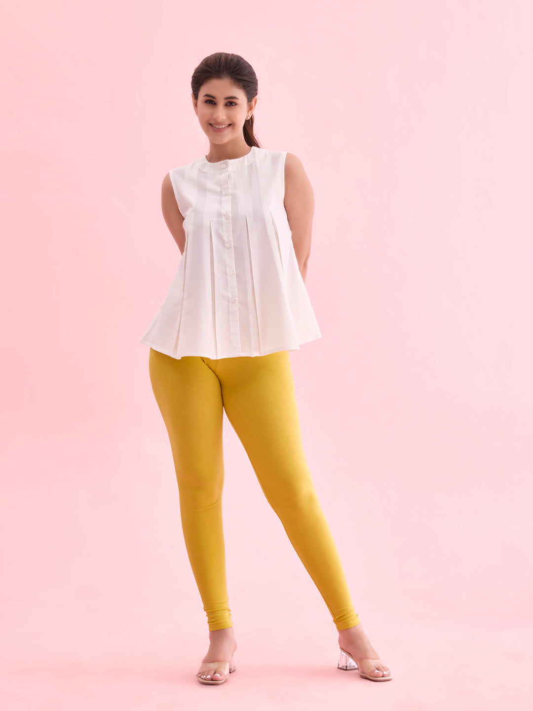 Light Lime Cotton Stretch Ankle Length Leggings