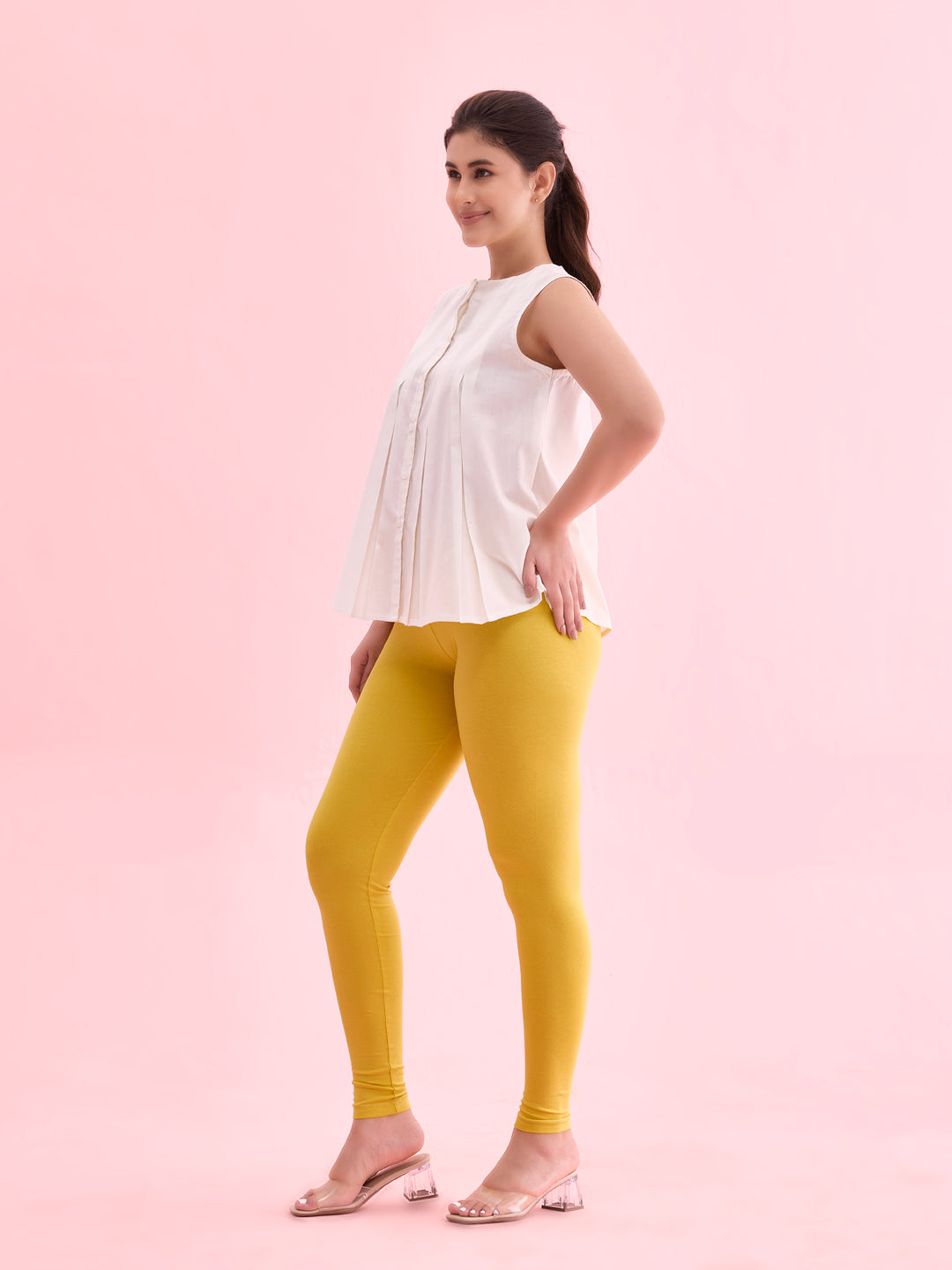 Light Lime Cotton Stretch Ankle Length Leggings