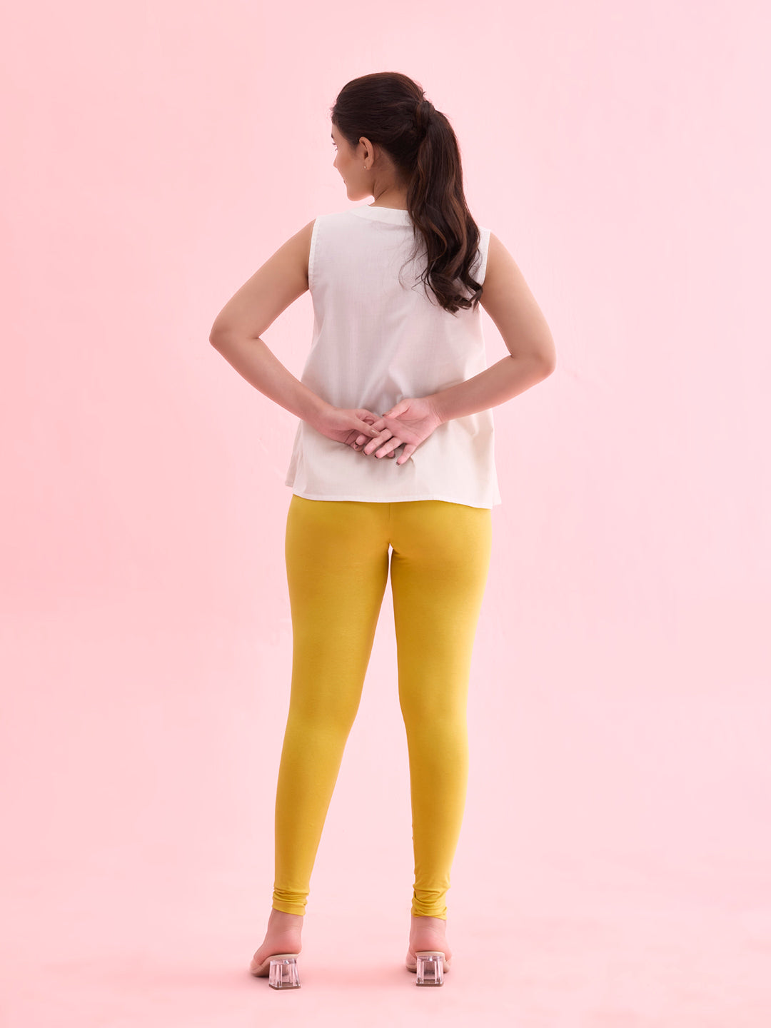 Light Lime Cotton Stretch Ankle Length Leggings