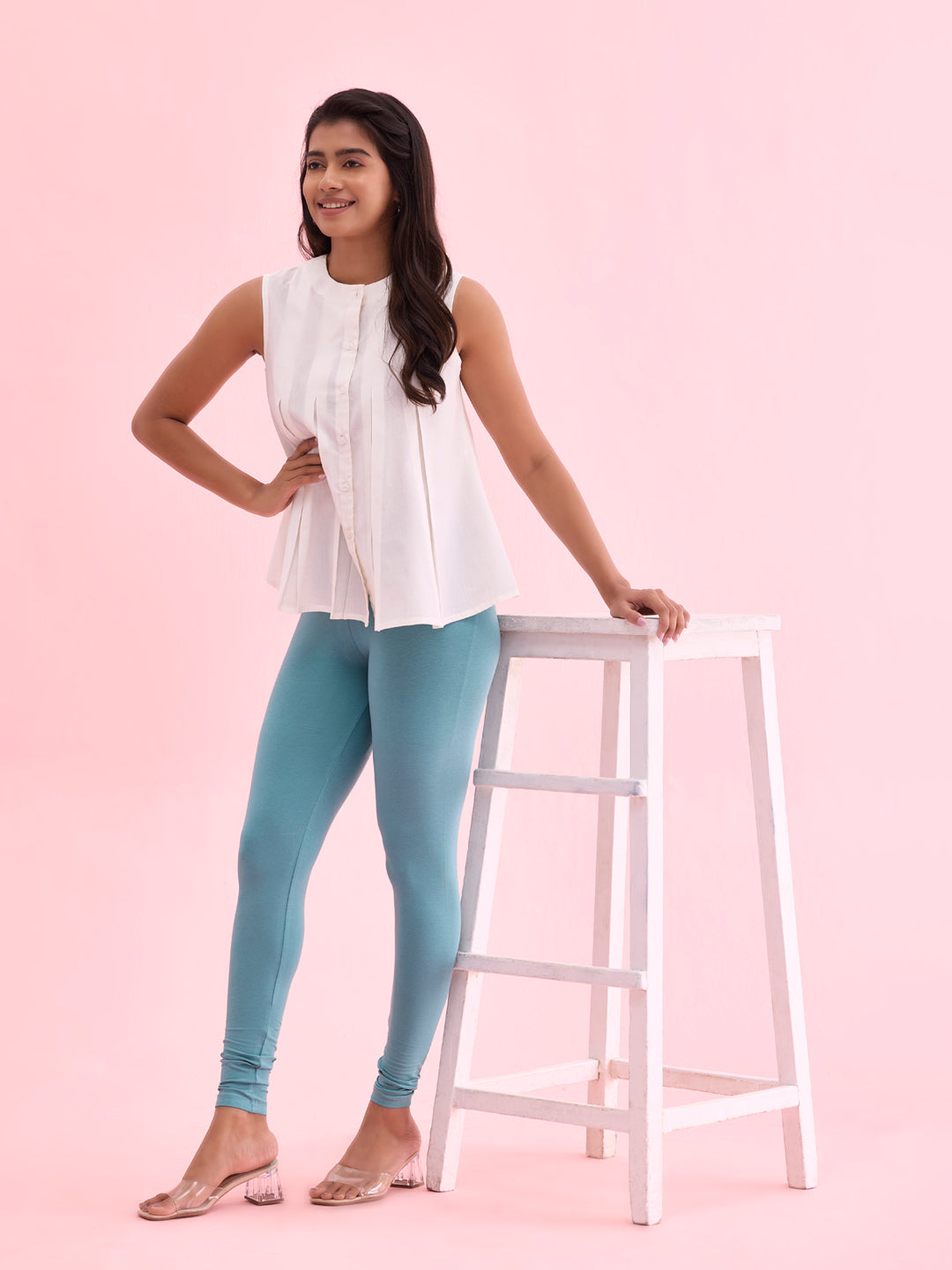 Light Mint Cotton Stretch Ankle Length Leggings