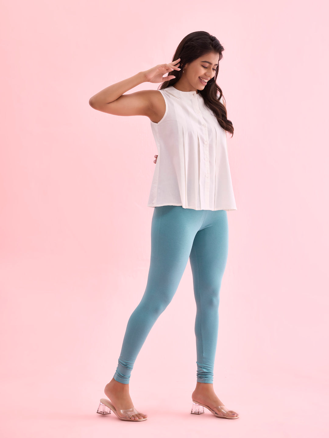 Light Mint Cotton Stretch Ankle Length Leggings