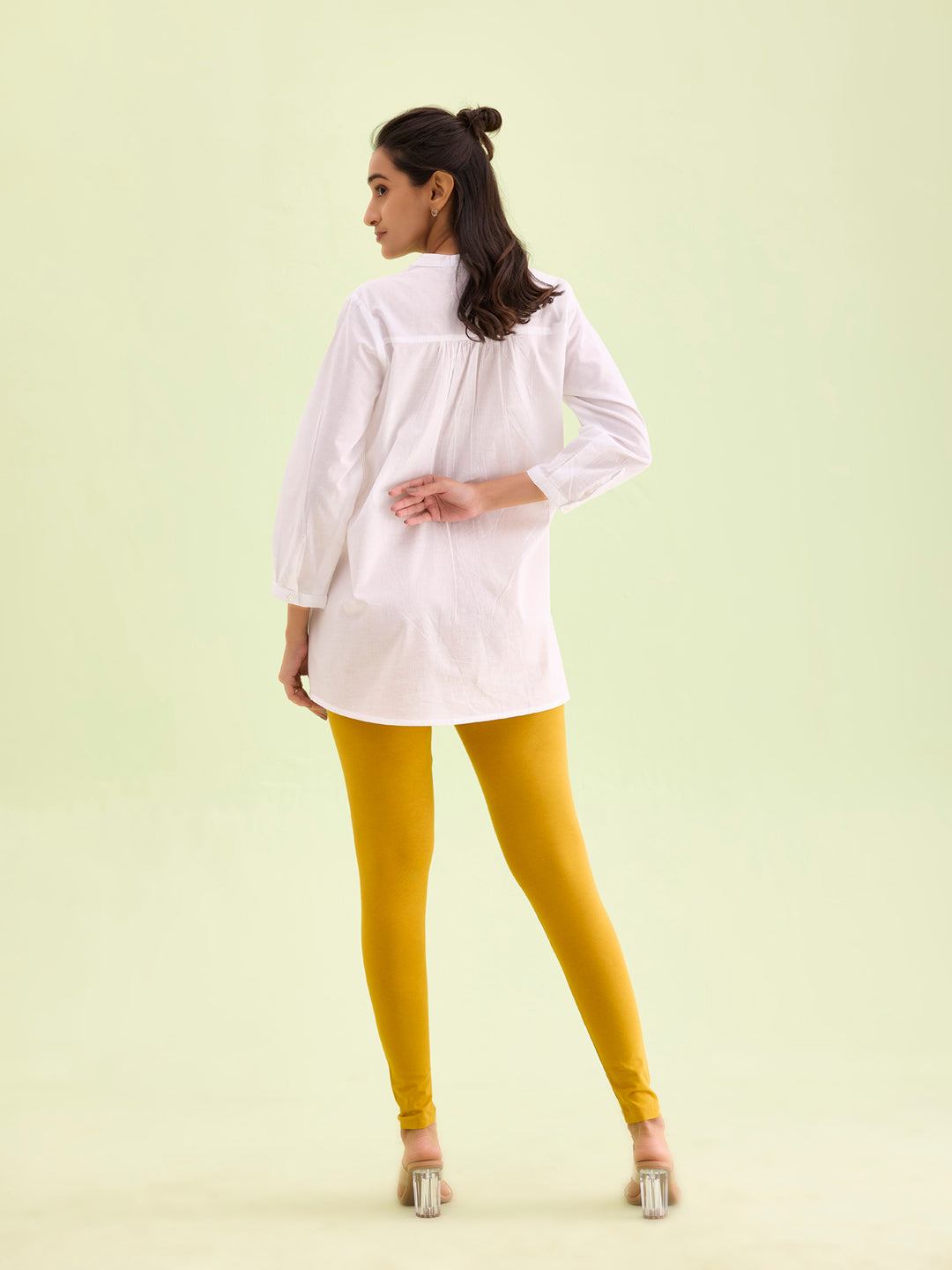 Light Mustard Cotton Stretch Ankle Length Leggings