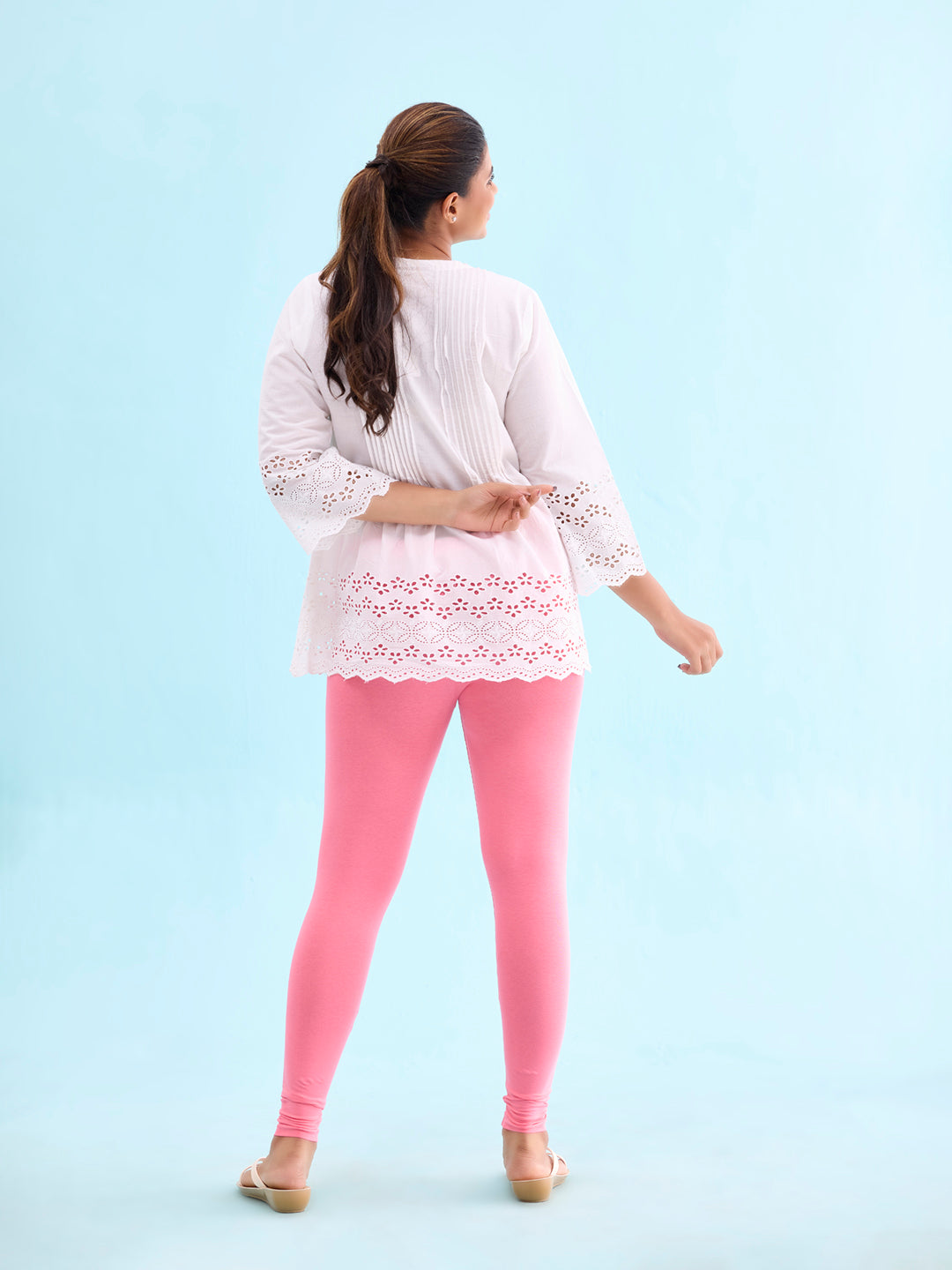 Light Pink Cotton Stretch Ankle Length Leggings