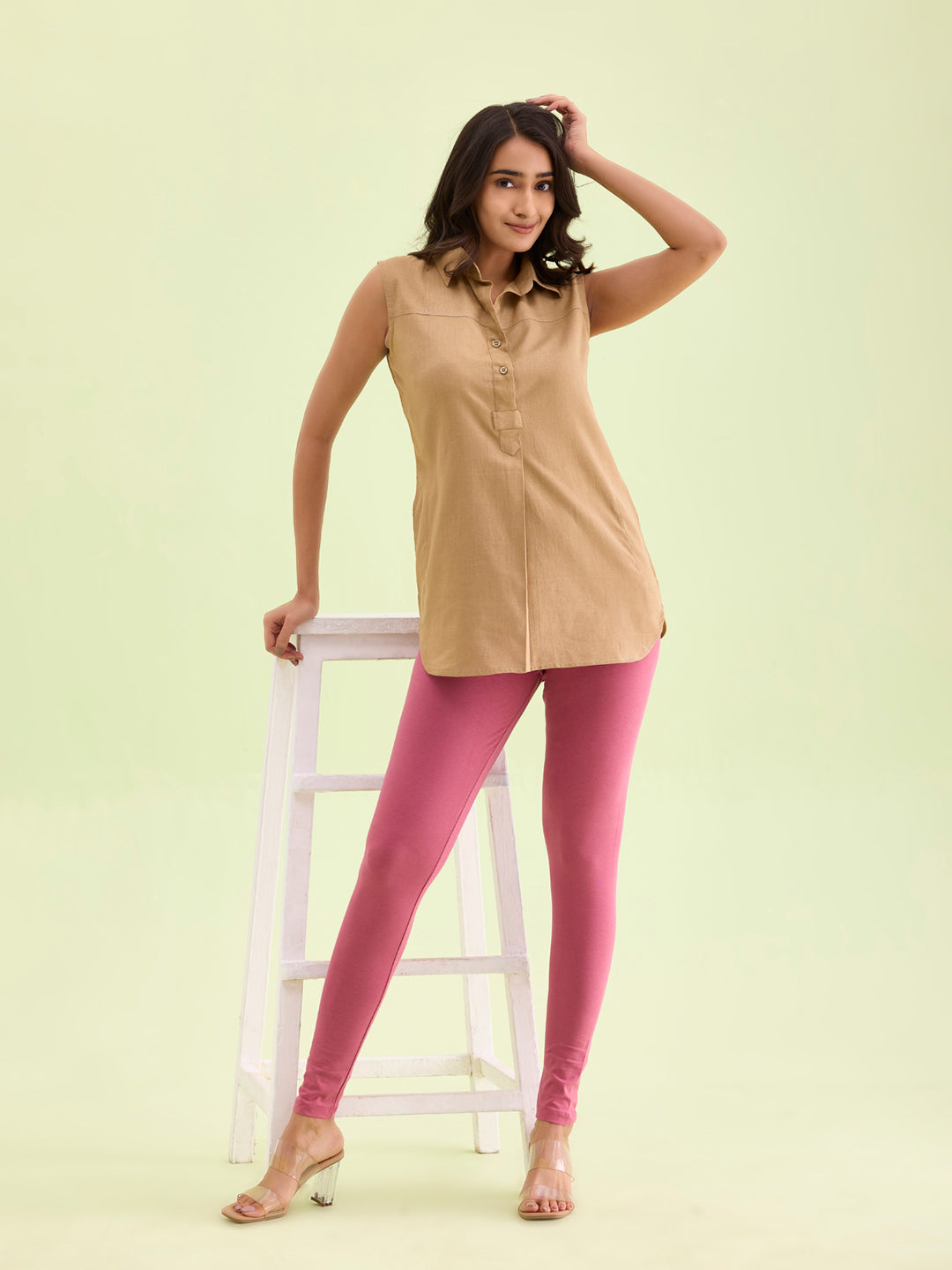 Light Wine Cotton Stretch Ankle Length Leggings