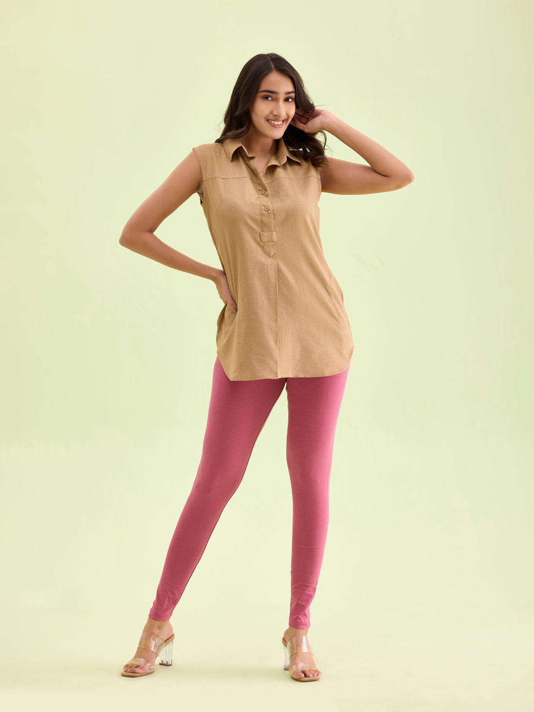 Light Wine Cotton Stretch Ankle Length Leggings