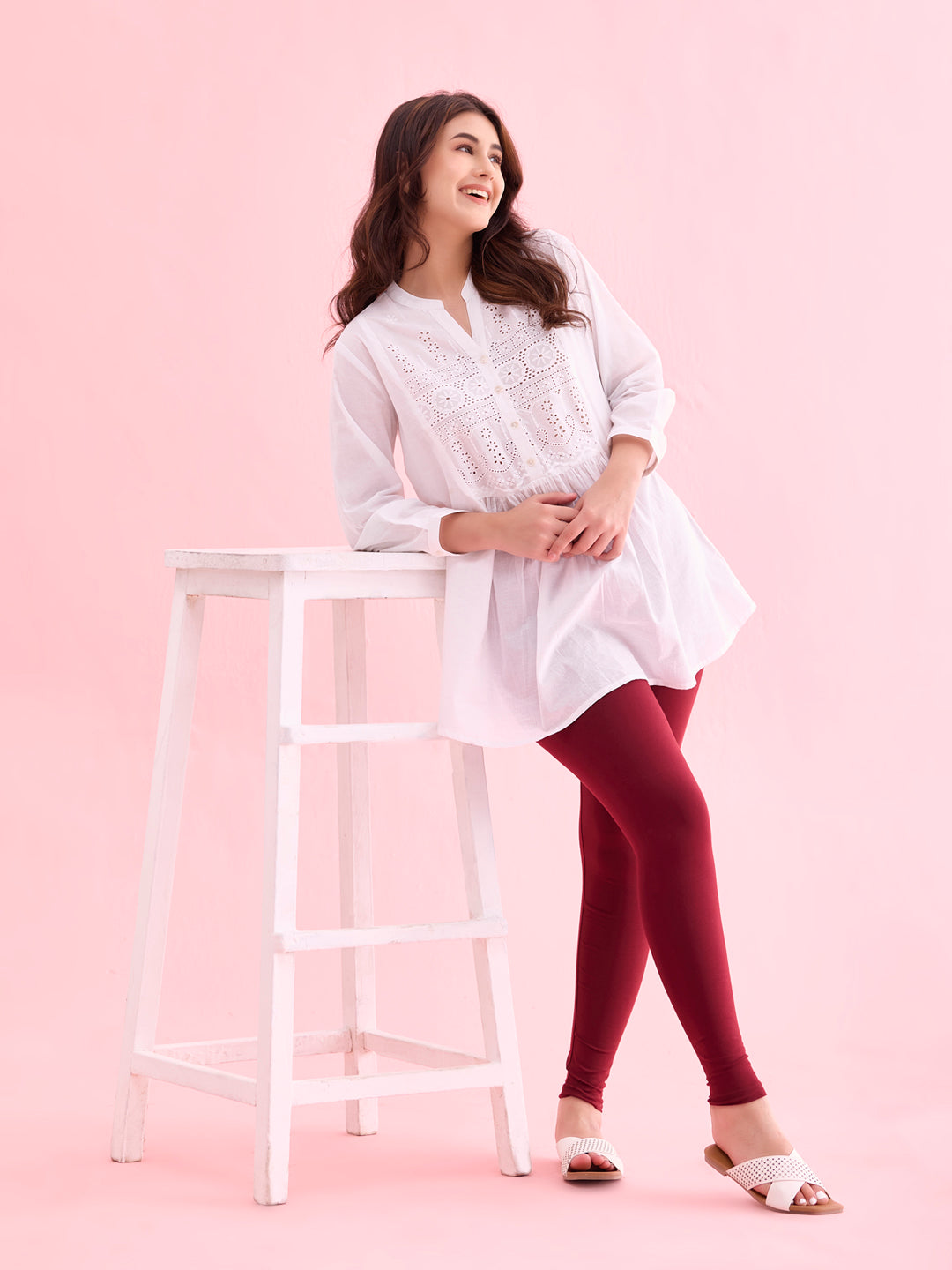 Maroon Cotton Stretch Ankle Length Leggings