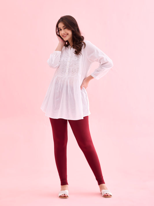 Maroon Cotton Stretch Ankle Length Leggings