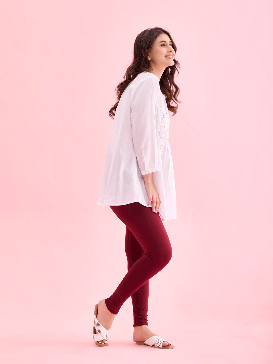 Maroon Cotton Stretch Ankle Length Leggings