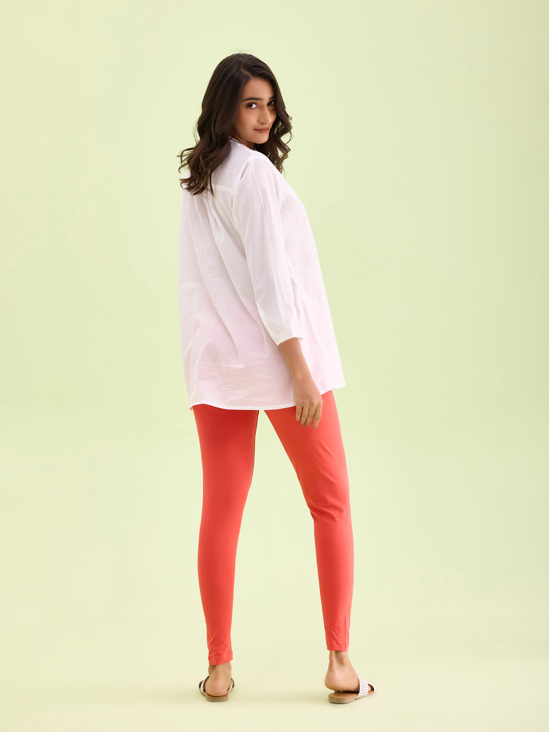 Medium Coral Cotton Stretch Ankle Length Leggings