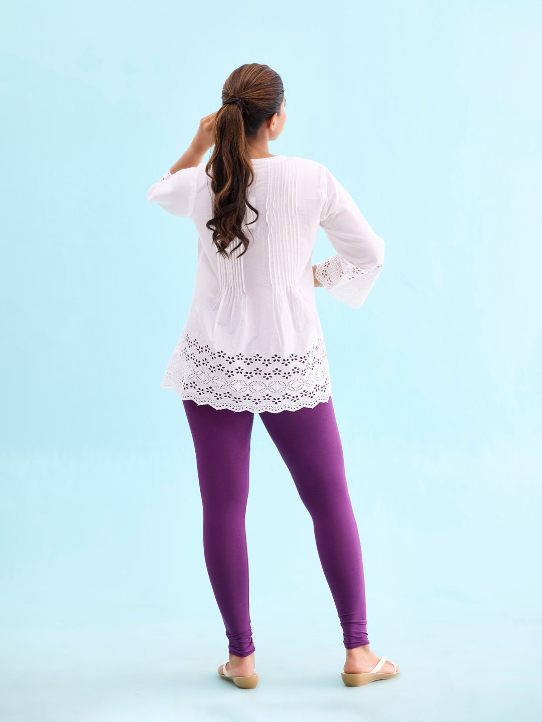 Medium Purple Cotton Stretch Ankle Length Leggings