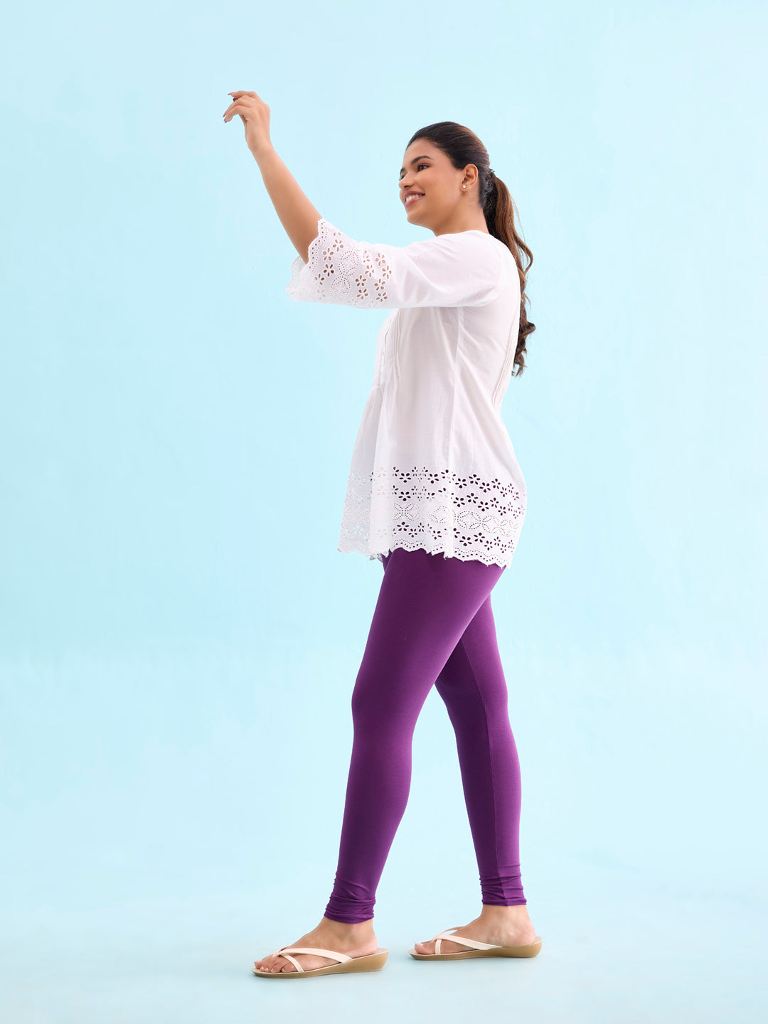 Medium Purple Cotton Stretch Ankle Length Leggings