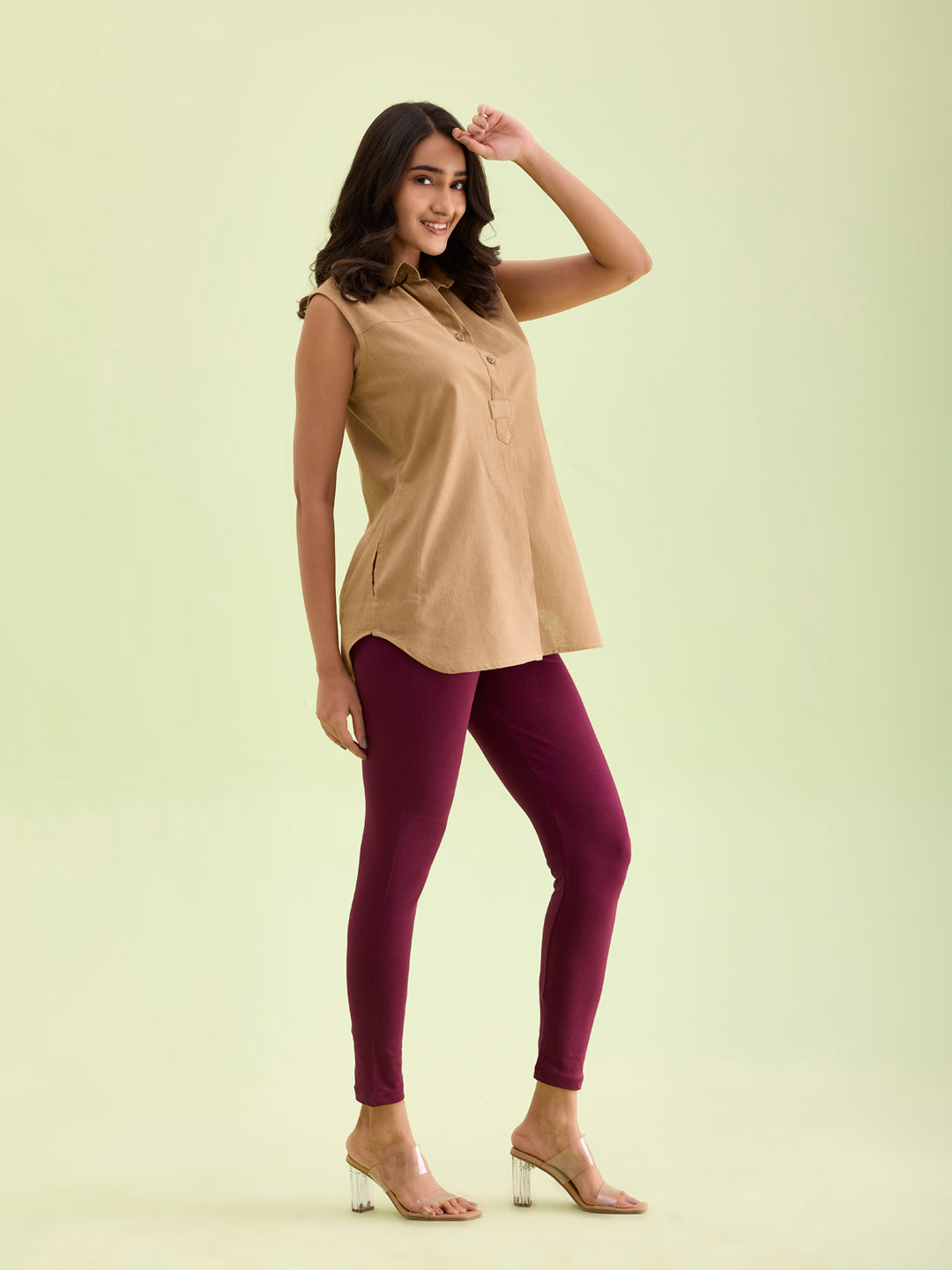 Medium Violet Cotton Stretch Ankle Length Leggings