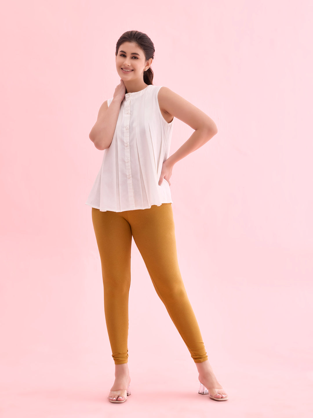 Mustard Cotton Stretch Ankle Length Leggings