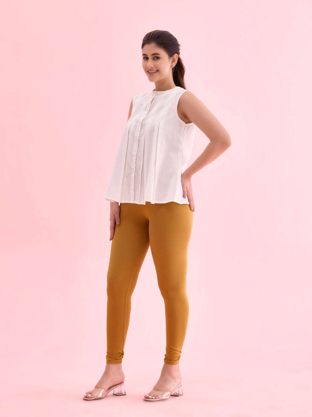 Mustard Cotton Stretch Ankle Length Leggings