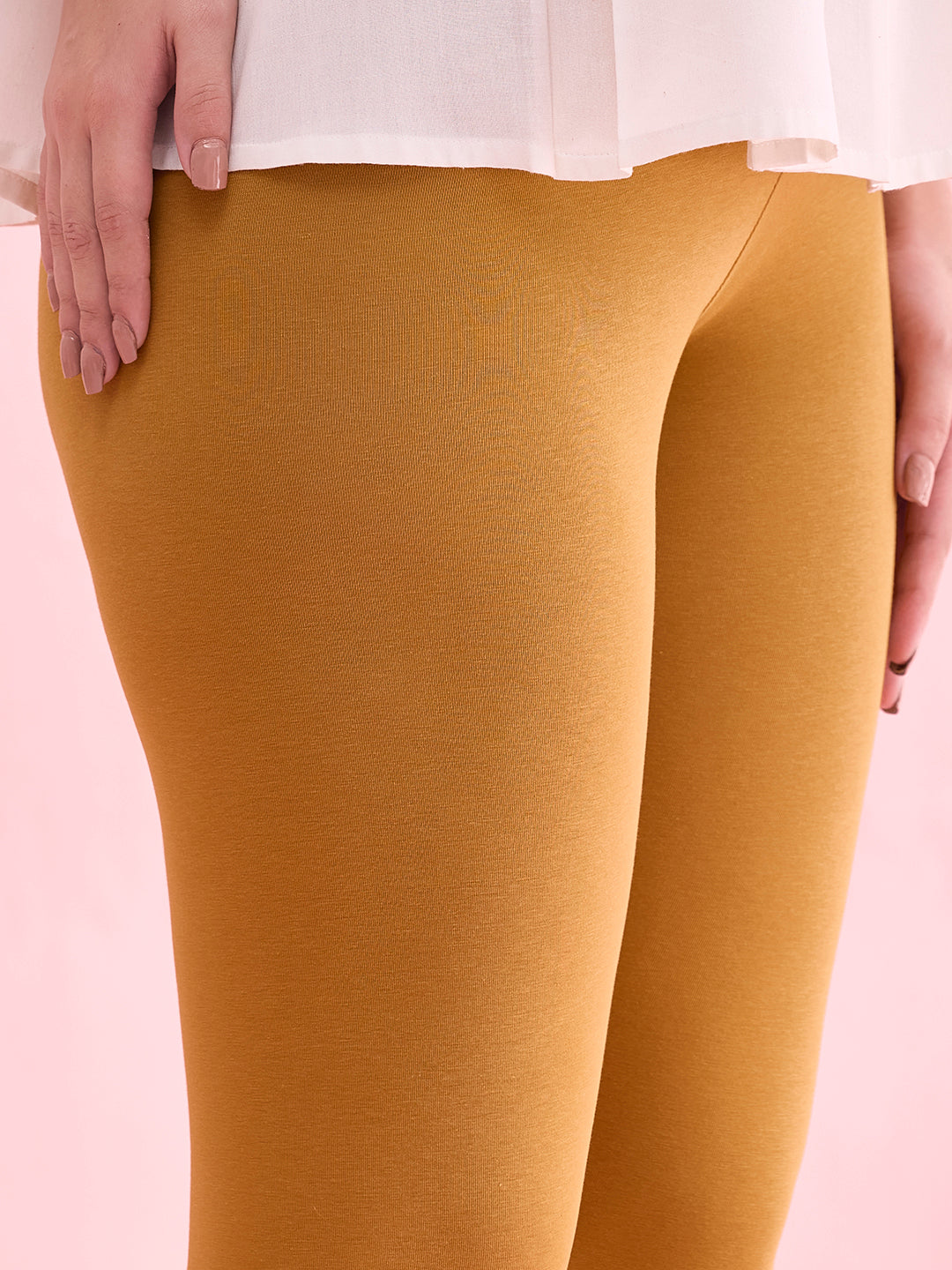 Mustard Cotton Stretch Ankle Length Leggings