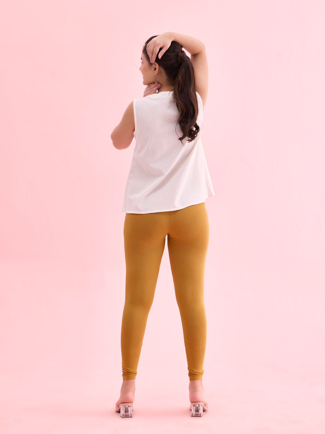 Mustard Cotton Stretch Ankle Length Leggings