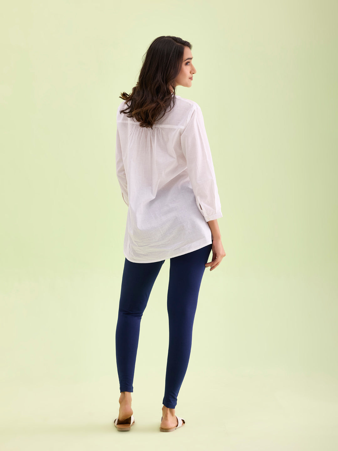 Navy Cotton Stretch Ankle Length Leggings