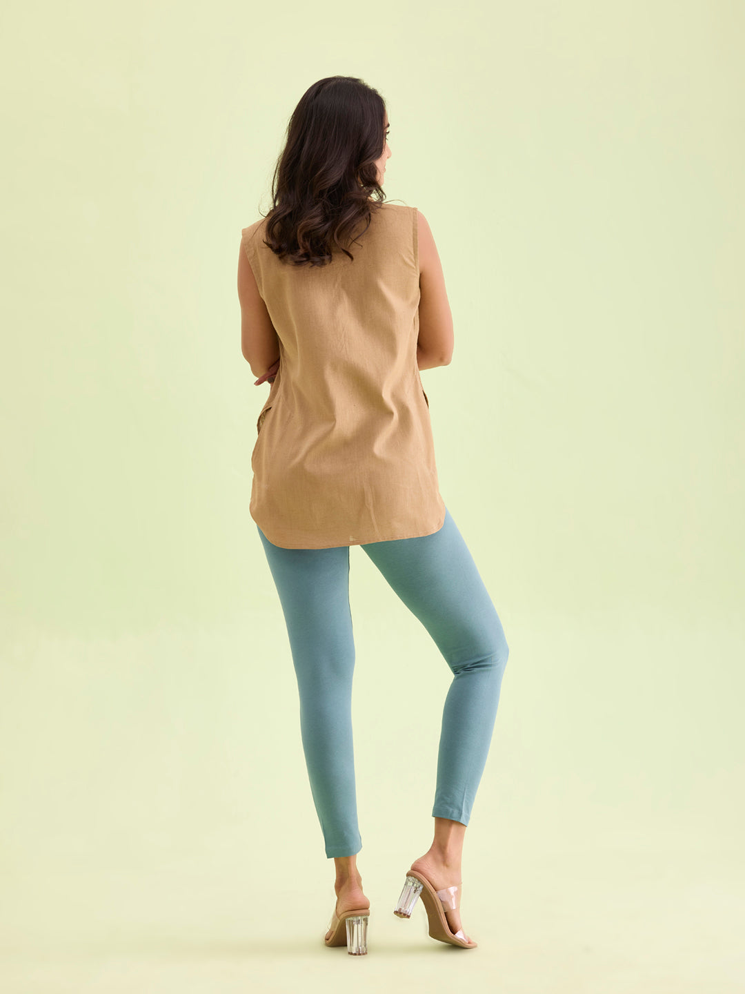 Ocean Green Cotton Stretch Ankle Length Leggings