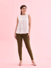 Olive Green Cotton Stretch Ankle Length Leggings
