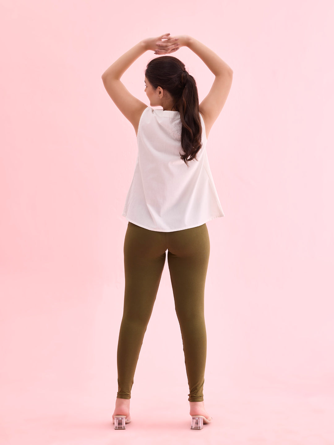 Olive Green Cotton Stretch Ankle Length Leggings